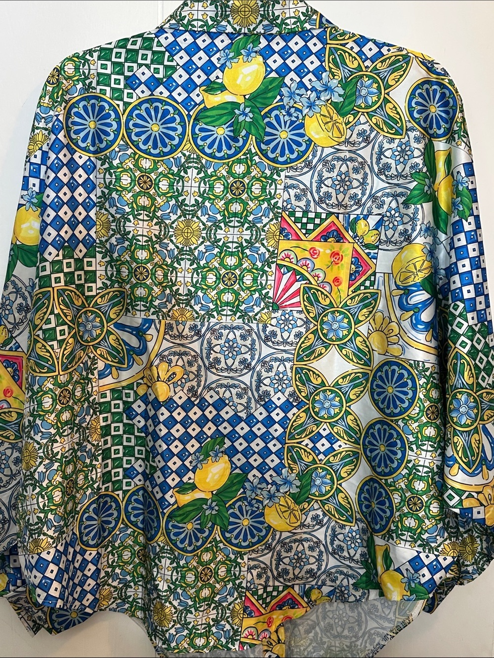 Tie-Front Printed Blouse in Blue, Yellow & Green - Picture 8 of 8